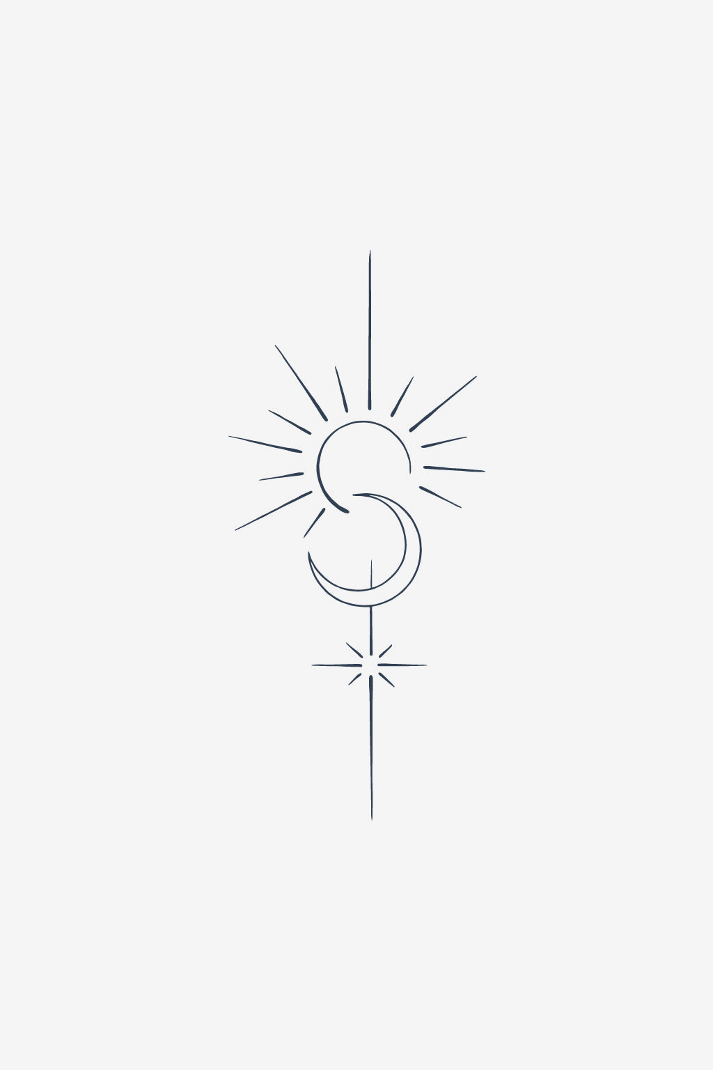 Tatuaj semipermanent minimalist cu soare, lună și stele, model Sincronicitate Celestă